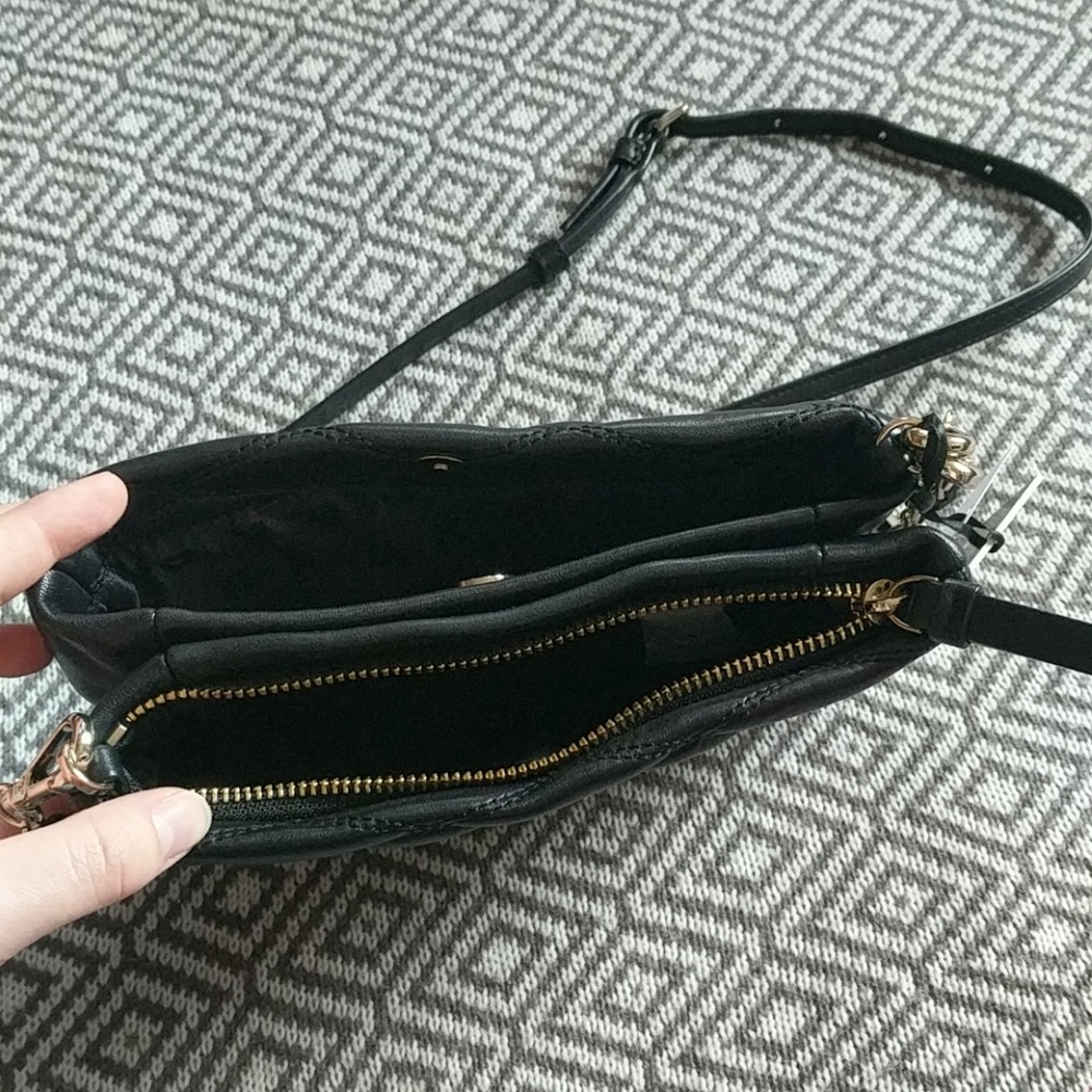 NWT DKNY Quilted Black Leather Dual Pocket X-body - Picture 2 of 3